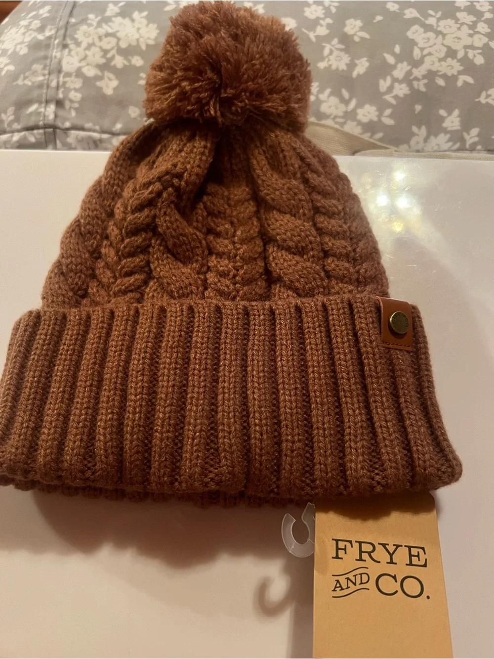 Frye and Co. Cognac Cable Knit Beanie, new with tag